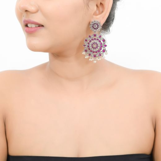 PURE STERLING SILVER FLORAL DESIGN EARRINGS WITH STONES WHOLESALE PRICE