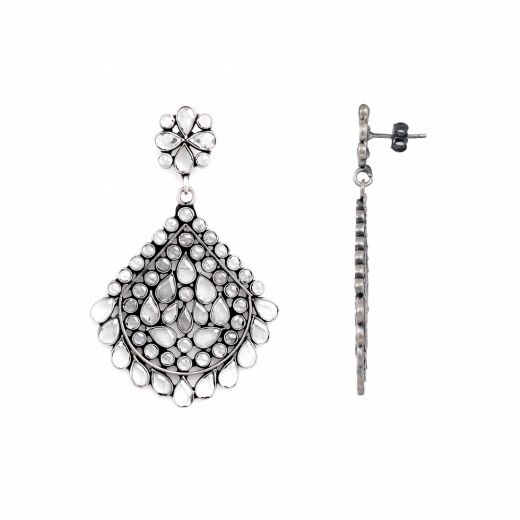 ELEGANT STYLED STERLING SILVER EARRINGS WITH STONE EMBELLISHMENT