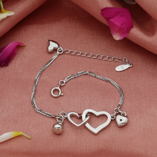 Interlocked Heart  Silver Bracelet