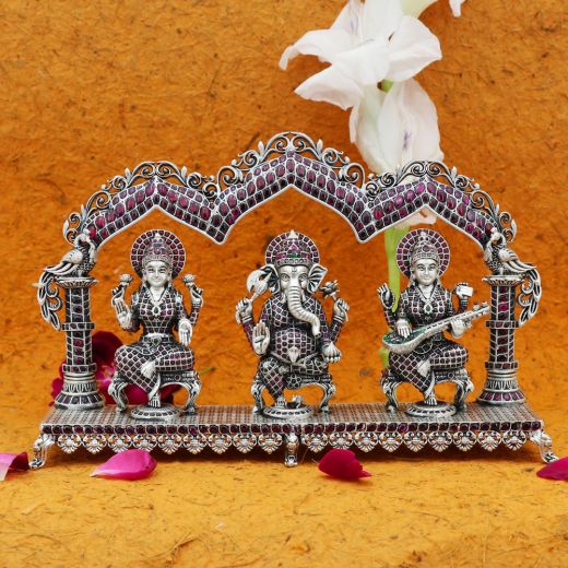  Laxmi Ganesh and Saraswati Silver idol 
