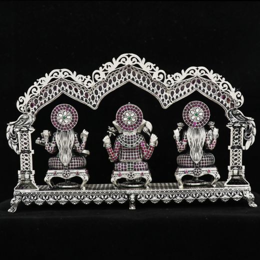  Laxmi Ganesh and Saraswati Silver idol 
