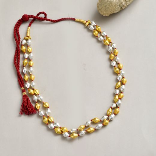 Dual Tone Dholki Bead Silver Necklace