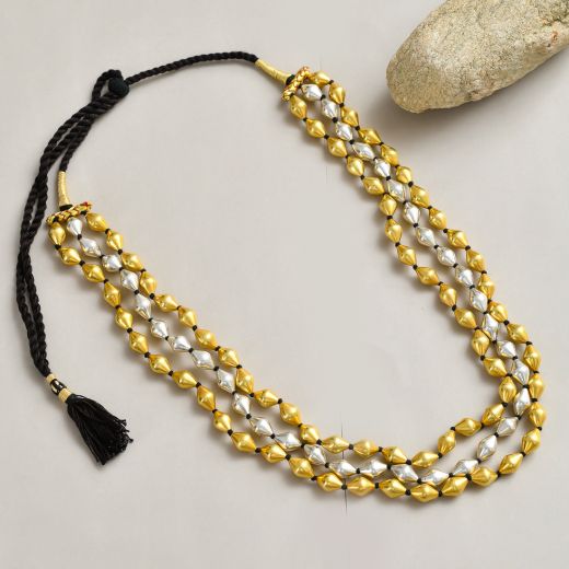 Silver Wax Dholki Beads Necklace