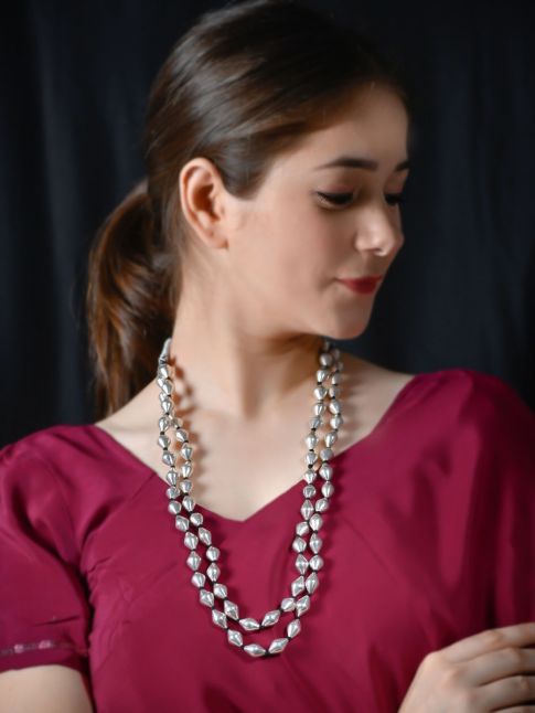 Sterling Silver Dholki Beads Necklace