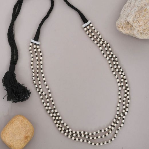 Round Beads Triple Layer Silver necklace