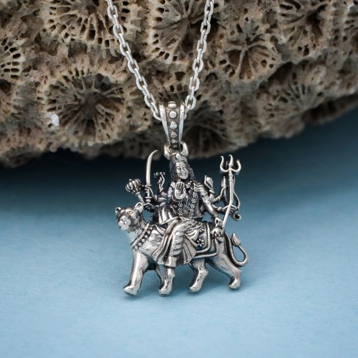 Goddess Durga silver pendant