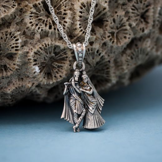 Radha Krishna silver pendant
