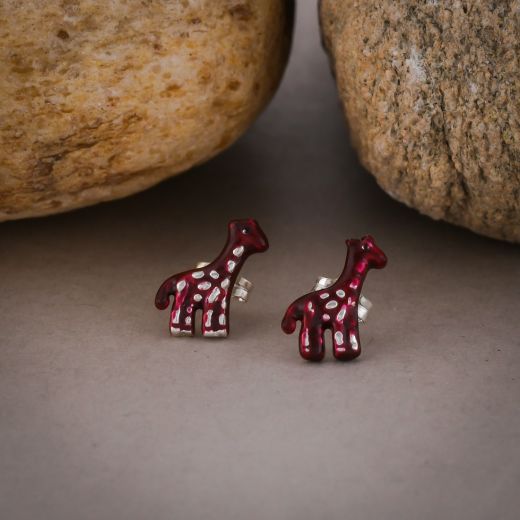 Pure silver stud in giraffe design with red color