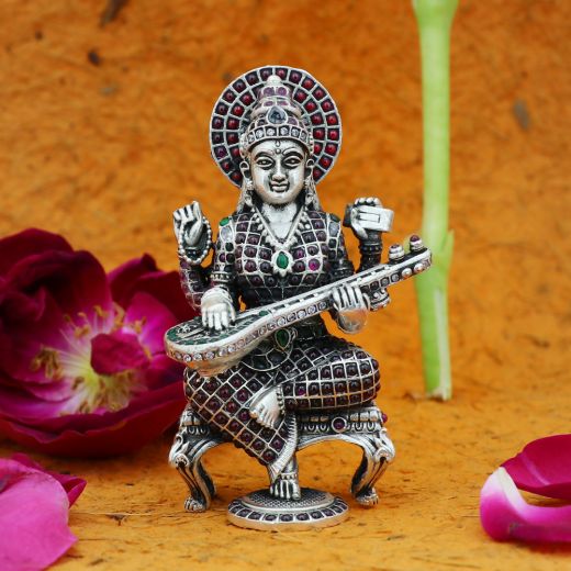 Saraswati Ji Mini Silver Idol