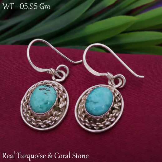 Pendant Design Silver Earrings With Sky Blue Stone.