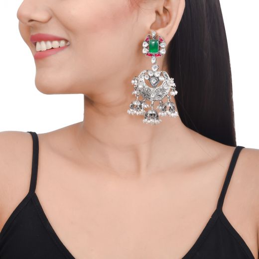 Chandbali oxidised silver earrings with pearls