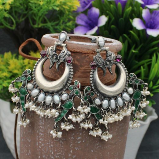 Peacock Temple Silver Earrings