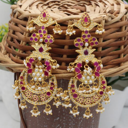 Magnificent gold plated chandbali silver earrings