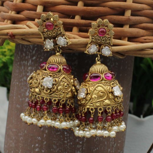 Spinel Stone Silver Jhumka