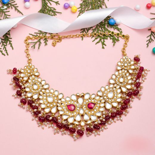 Gold Plated Silver Necklace With Kundan & spinel