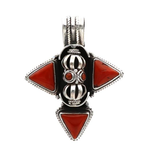 Handmade Antique Silver Pendant Different Shape With Red Stone.