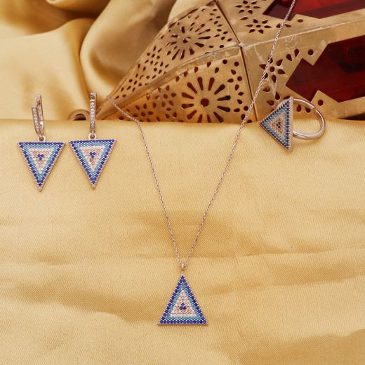Triangle Silver Pendant Set