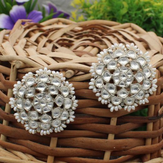 Handmade Crystal Beads With Moonstone And Diamond White Earrings. 