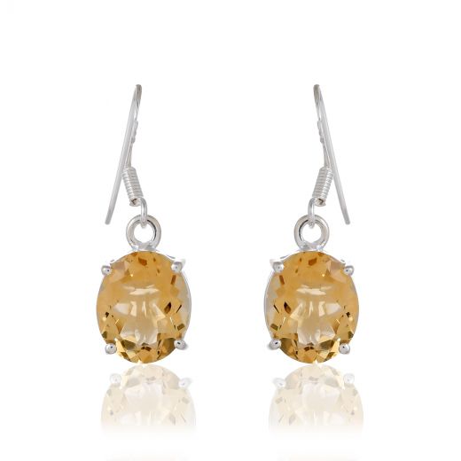 Citrine Gemstone Silver Earrings For Girls