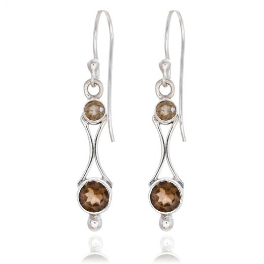 Silver Earrings With Smoky Quartz Stone
