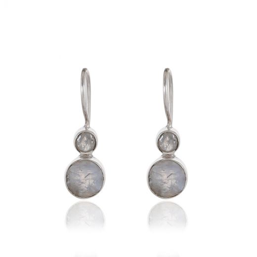 Silver Earrings With Rainbow Moon Stone