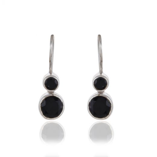 Black Onyx Stone Silver Earrings